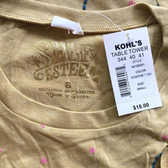 Self Esteem T Shirt Juniors Sizes Tan Puff Paint Fitted DOVES FLOWERS NOS Y2K - Picture 6 of 6